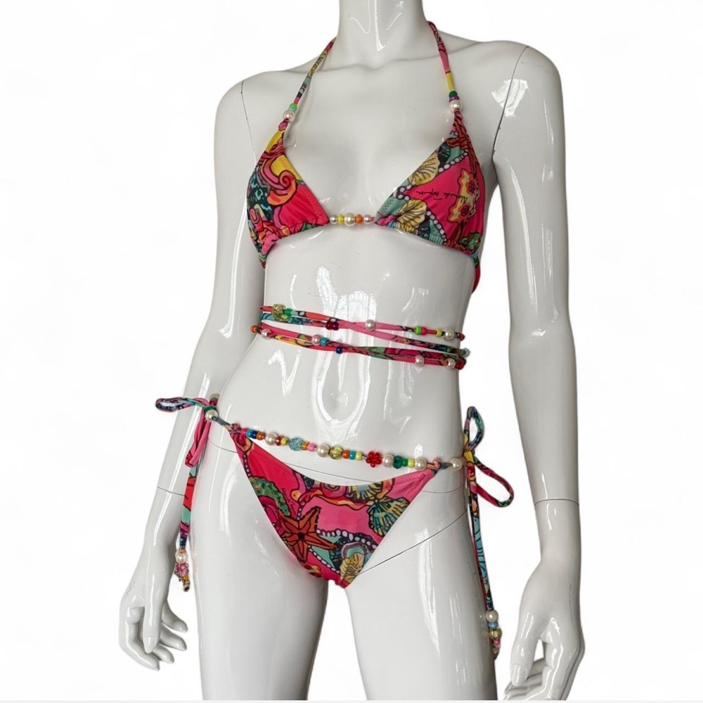 Alameda Turquesa Coralia hand drawn bikini set and sarong